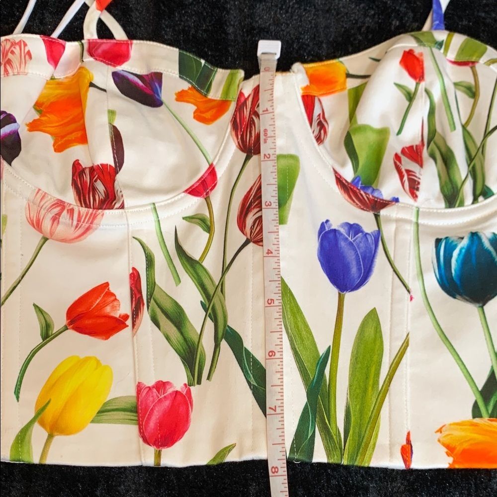 NWOT Alice + Olivia White Floral Tie-Shoulder Crop Top - Picture 8 of 12